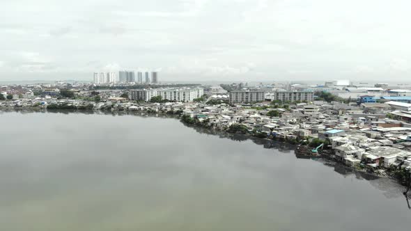 Aerial view of a slum area in Asia country.