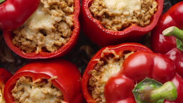 Red Peppers Stuffed with Beef Meet and Mozarella Cheese with Herbs and Garlic alt