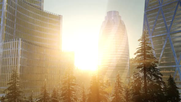 City Skyline with Urban Skyscrapers at Sunset alt