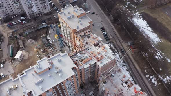 Rotation Aerial Top View Working Crane New Building alt