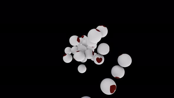 Love and romance hearts drawn on colored balls are falling Isolated by the Alpha channel alt