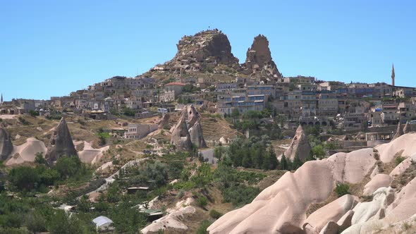 Uchisar Hill and Local Stone House Architecture on the Edge of Fairy Chimneys in Cappadocia, Turkey alt