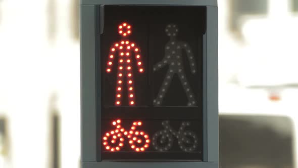 Pedestrians signal igniting red and green