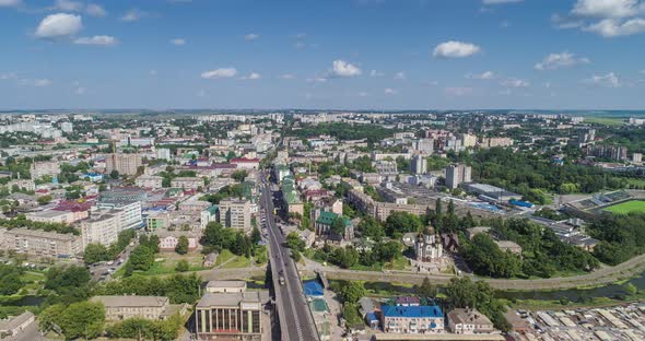 Aerial timelapse over city Rivne, Ukraine alt