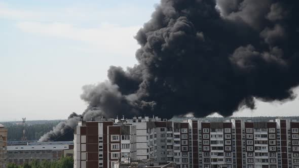 Black Smoke From a Major Fire in Moscow, Russia