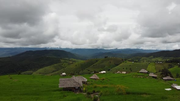 Aerial view of rice terraces field in northern of Thailand by drone