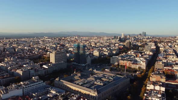 Drone View of Sunny Madrid and Its Quarters From a Bird's Eye View alt