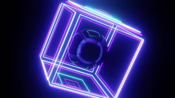 Glowing Cube With Shiny Sphere Title Logo Motion Graphics