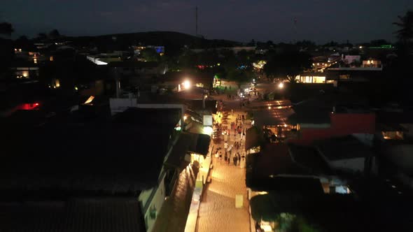 Night landscape of historic center of Jericoacoara Brazil. Night life scenery alt
