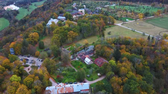 Aerial View of the Krimulda Palace in Gauja National Park Near Sigulda and Turaida, Latvia. Old Mano alt