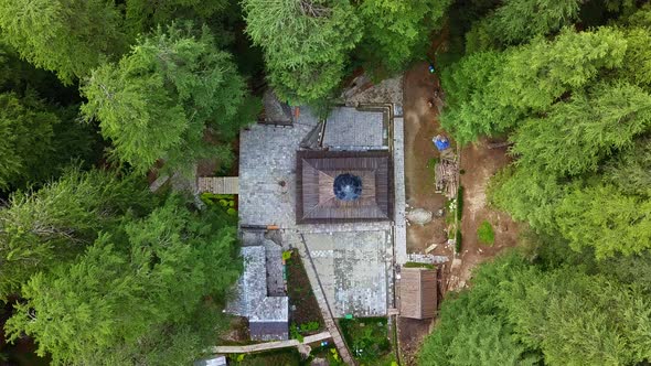 Aerial View of Ancient Hindu Temple of Hadimba Mata in Middle of a Forest in Manali, Himachal alt