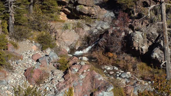View of a small jump Claro river in Radal 7 Tazas national park of Chile alt