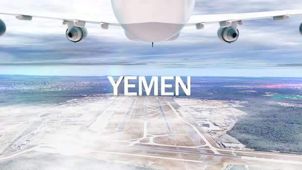 Commercial Airplane Over Clouds Arriving Country Yemen alt