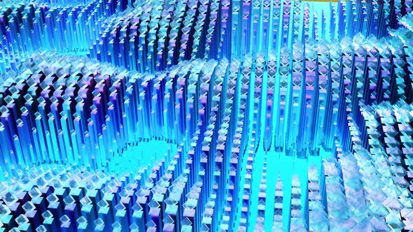 Abstract geometric pattern, waves of cubes  moving up and down on plane alt