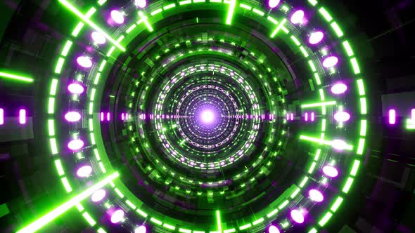 Glowing Purple Lamp in Green Cyber Tunnel alt
