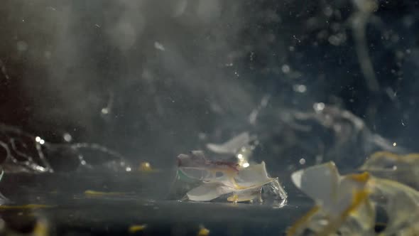 Slow motion of easter egg exploding from firecracker alt