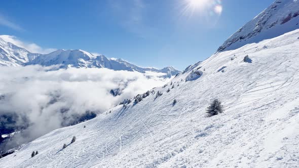 Panoramic View of the Mountain in French Alps Mont Blanc Massif alt