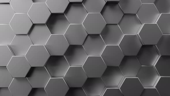 Mosaic surface with moving metal hex shapes.
