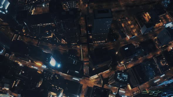 Aerial View Office Building at Night in Hong Kong alt