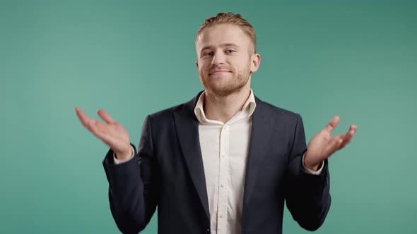 Indifferent Unsure Man Makes Gesture of I Don't Know Can't Help Anything alt