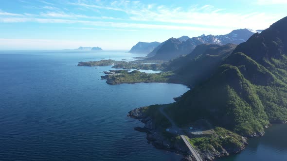 Beautiful Norwegian rocky coast and mountains