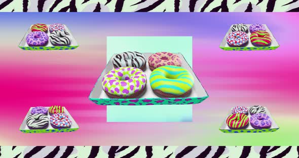 Minimal motion design. 3d donuts mix in box on abstract gradient space.