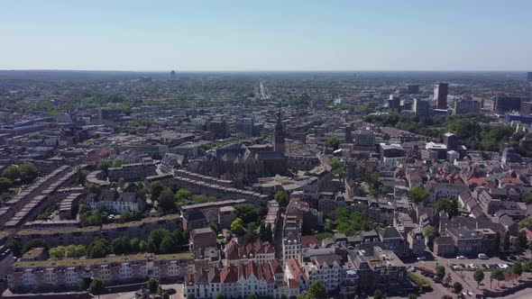 Nijmegen City in the Netherlands with it's Church and the river Waal, Aerial alt