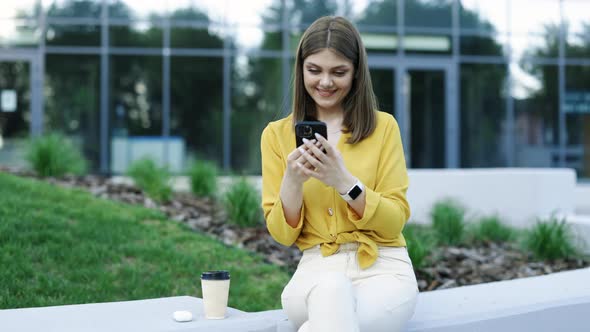 Elegant Woman Using Social Media Application on Smartphone Text Messages Receive News Smiling