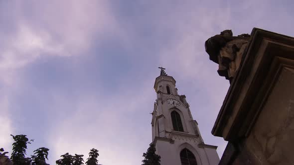 Church View at Cluj-Napoca Romania. Church religious Tower at Balkan Transylvania. cathedral histori alt