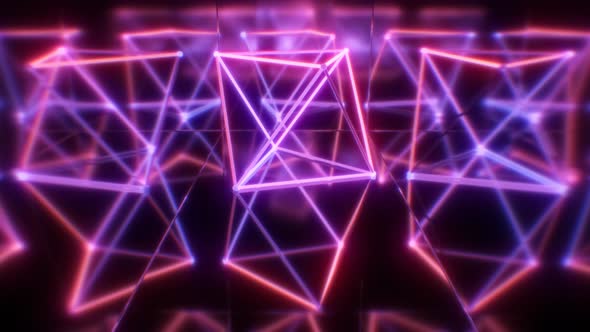 Flickering Neon Flashing Lights Abstract Sci-Fi 3D Shape Reflections - 4K alt