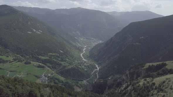 Aerial Footage of Drone Flying Above and Around The Pyrenees Mountains of Andorra in Summer