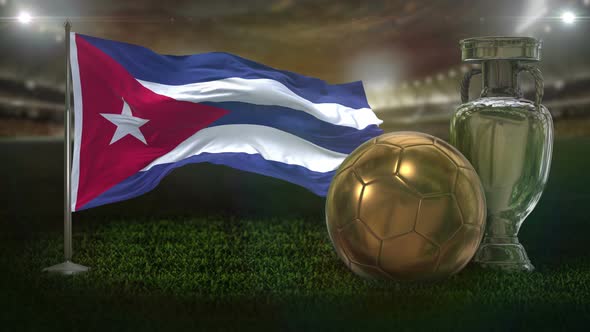 Cuba Flag With Football And Cup Background Loop alt