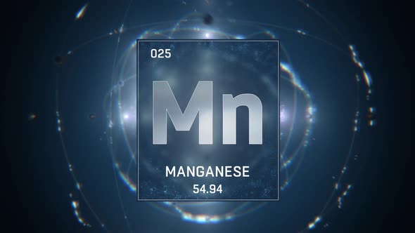 Manganese as Element 25 of the Periodic Table on Blue Background