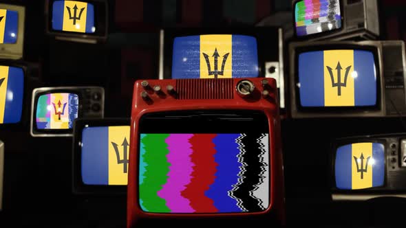 Flag of Barbados and Retro TVs. alt