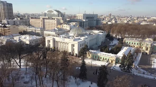 Aerial View To Verkhovna Rada Parliament of Ukraine and Center of Kyiv City