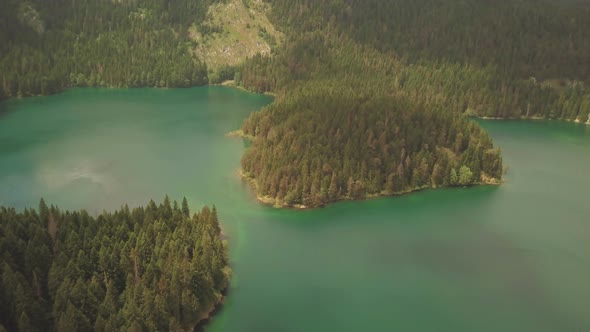 Aerial Footage of the Black Lake in National Park Durmitor