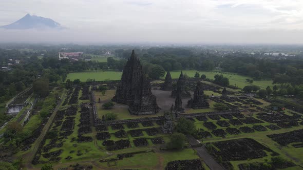 Aerial view of Prambanan Temple in Yogykarta, Indonesia. alt