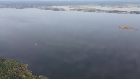 Beautiful Aerial View of the River Dnipro. Ukraine, Slow Motion alt