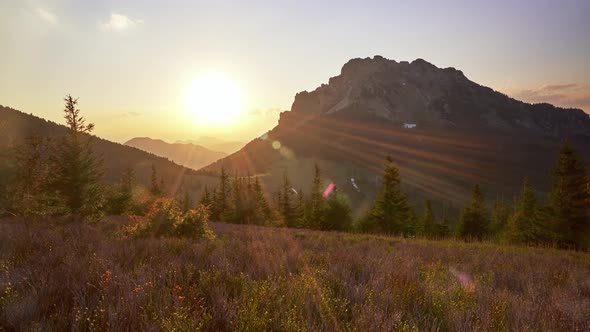 Spring Mountain Scenery at Sunset a Majestic Rocky Mountain in the Forests of the National Park FHD