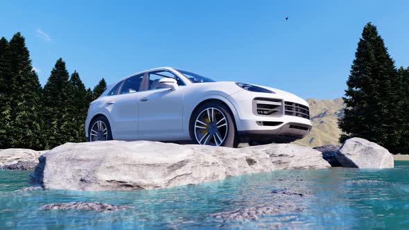 White Luxury Off-Road Vehicle Standing on Rocks in the Daytime