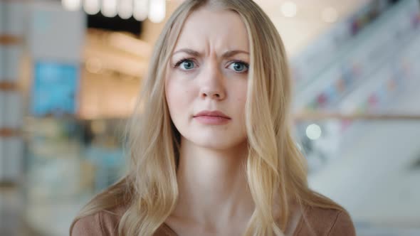 Caucasian Girl Woman Serious Listening Answer No Wave Head Negative Opinion Attitude Lady Crossing alt