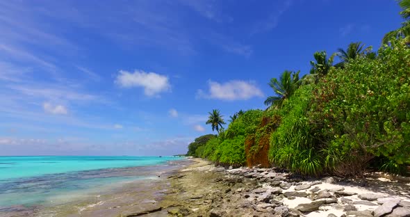 Natural aerial tourism shot of a summer white paradise sand beach and blue water background in vibra alt