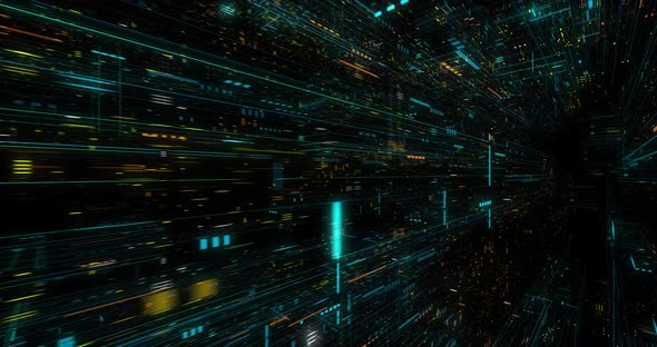 Seamless fly through of abstract circuitry with digital grid background alt