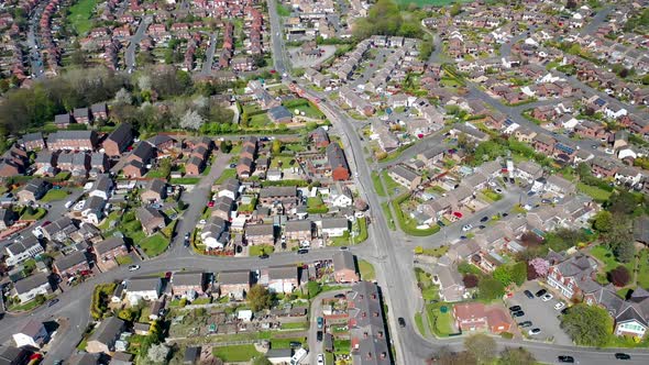 Aerial footage of a typical British residential housing  estate in the Village of Kippax in Leeds UK alt