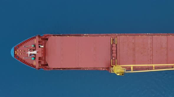 Aerial View. Cargo Ship at Sea.