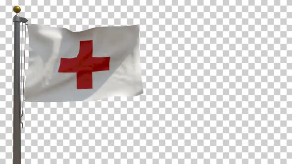 Red Cross Flag on Flagpole with Alpha Channel - 4K