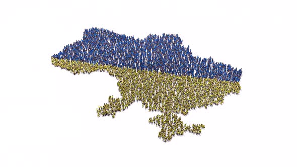 People Gather And Form Ukrainian Map With Flag Colors