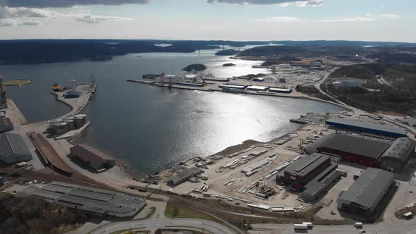 Ship Harbour A Sunny Day Uddevalla Sweden Aerial alt