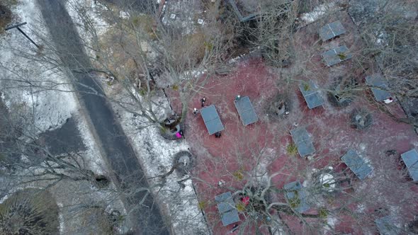 Aerial table tennis outdoor playground in winter