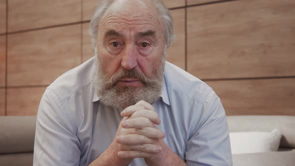 portrait of mature bearded serious man looking at camera. Face of attractive senior man. Elderly gra alt